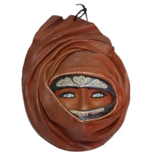 Máscara tuaregue em cabedal, cor alaranjada